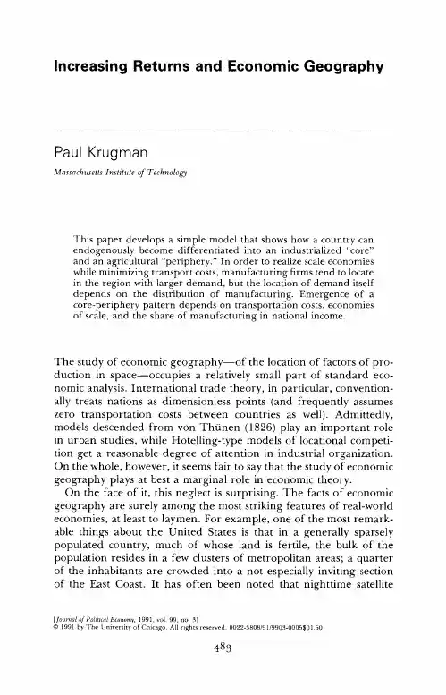Krugman--increasing returns and economic geography