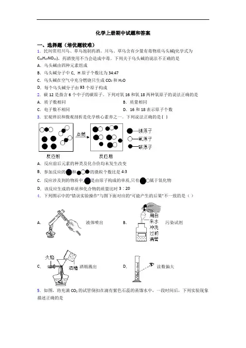 化学初三化学上册期中试题和答案