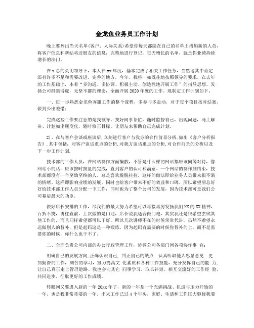 金龙鱼业务员工作计划
