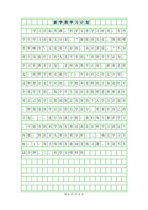 2019年新学期学习计划作文700字