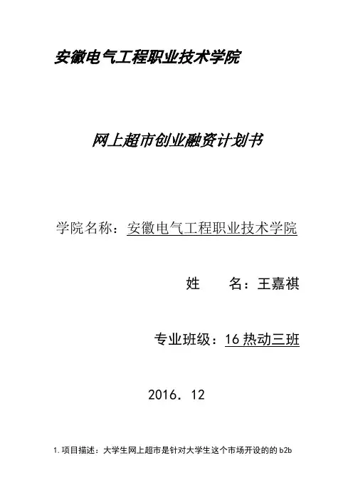 大学生创业融资计划书