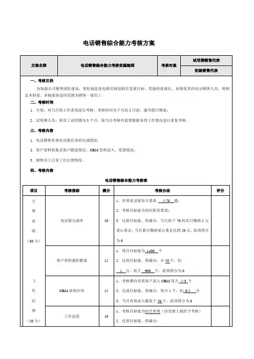 电话销售综合能力考核方案