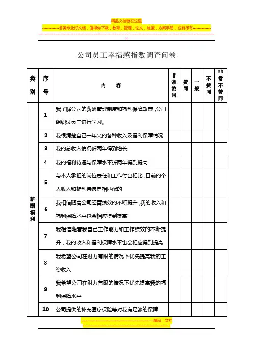 员工幸福感指数调查问卷题