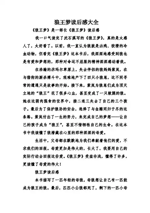 狼王梦读后感大全