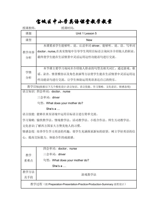 人教精通版四年级英语上册lesson5