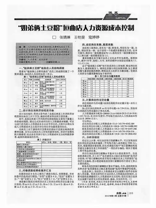 “姐弟俩土豆粉”垣曲店人力资源成本控制-论文