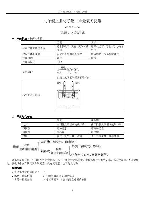 九年级上册化学第三单元复习提纲