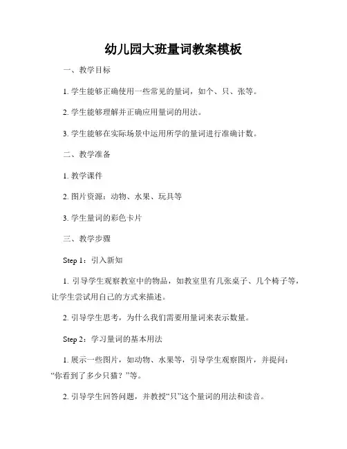 幼儿园大班量词教案模板