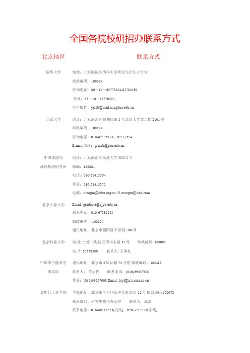 全国各地研招办联系方式