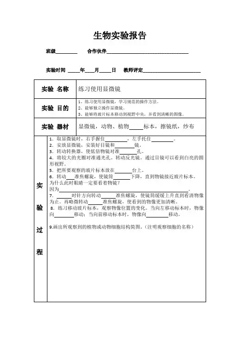 七年级生物实验报告