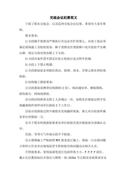 交底会议纪要范文