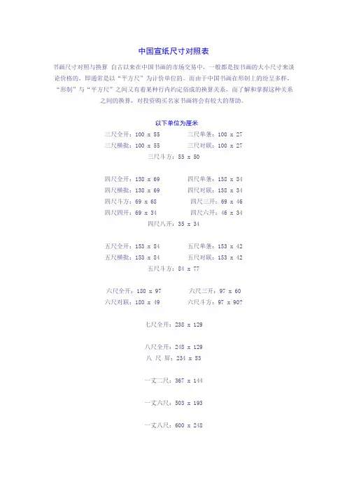 宣纸尺寸对照表书法创作常用知识