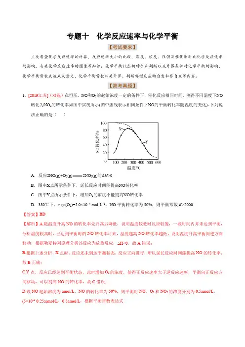 专题十   化学反应速率与化学平衡-  2020年高考化学二轮复习分题型强化专练(解析版)