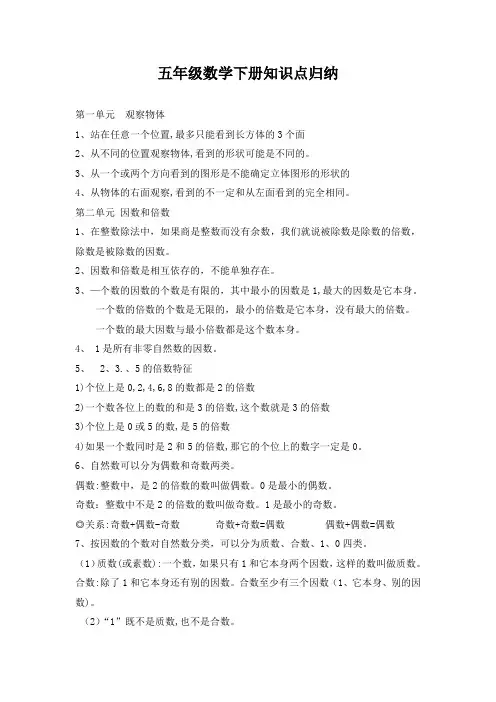 最新人教版五年级数学下册知识点归纳汇总