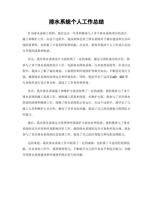 排水系统个人工作总结
