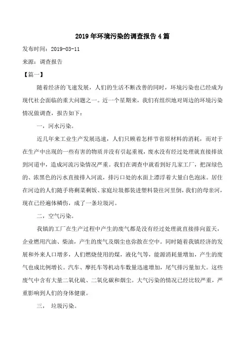2019年环境污染的调查报告4篇
