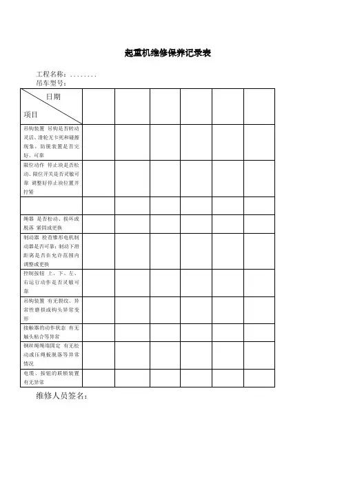 汽车吊维修保养记录