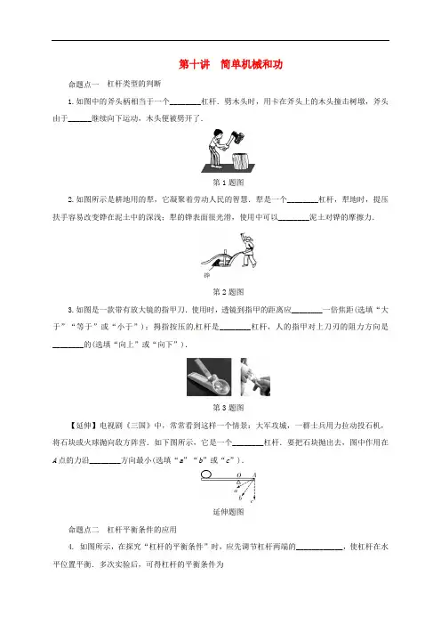 中考物理二轮复习第十讲简单机械和功练习(含答案)
