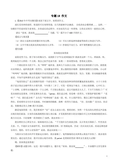 2018年中考语文试题分项版解析汇编：(第01期)专题19 作文(含解析)-精编.doc