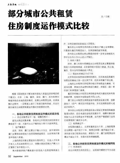 部分城市公共租赁住房制度运作模式比较