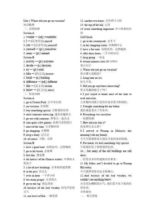 2013新版新目标八年级上英语U1知识点汇总