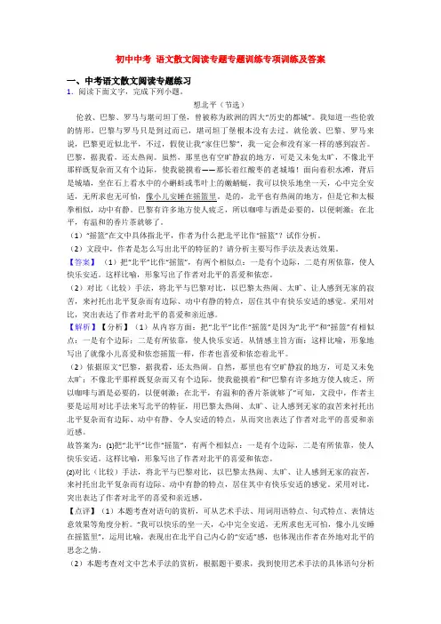 初中中考 语文散文阅读专题专题训练专项训练及答案