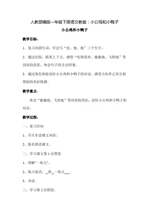 《小公鸡和小鸭子》公开课教案  优秀教学设计5