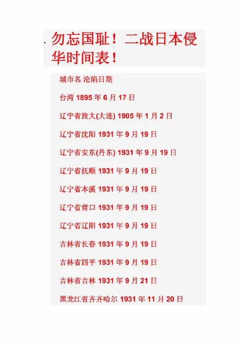 勿忘国耻——日本侵华时间表!