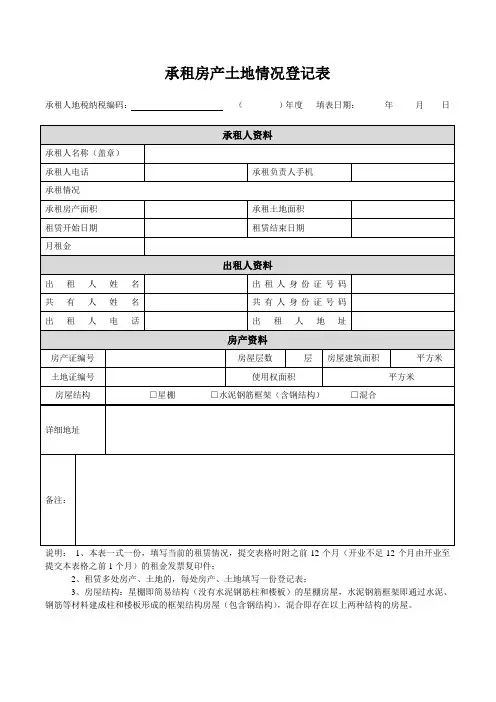 承租房产土地情况登记表