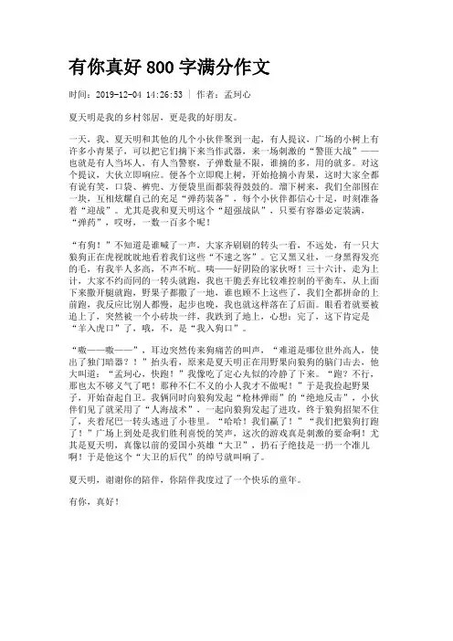 有你真好800字满分作文