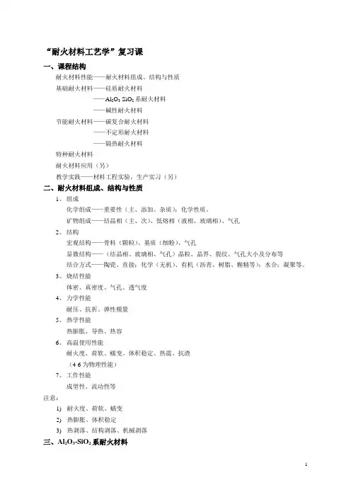 武科大耐火材料工艺学,复习重点