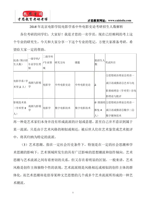 2016年北京电影学院电影学系中外电影史论考研招生人数解析