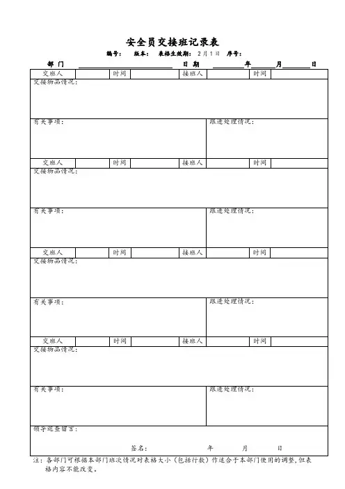 安全员交接班记录表