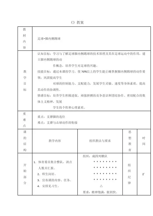 《足球-脚内侧踢球》教案