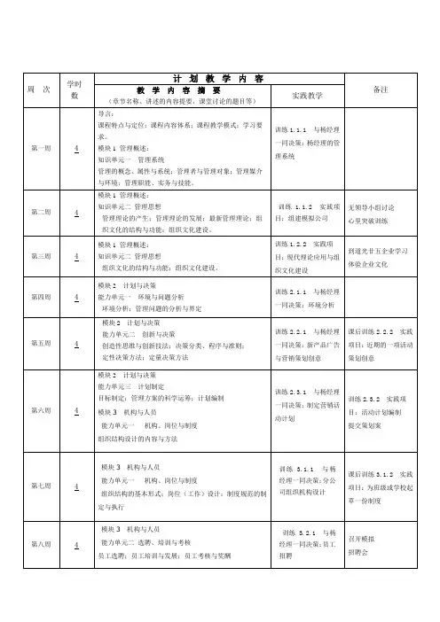 管理学基础  教学日历