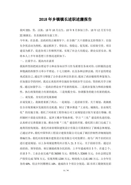 乡镇镇长述职述廉报告总结