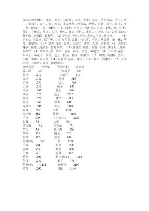 含钾高的食物有