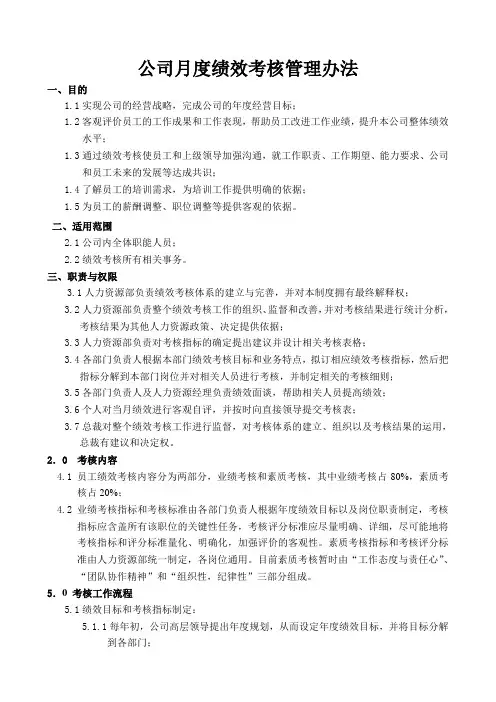 公司月度绩效考核管理办法(附考核表)