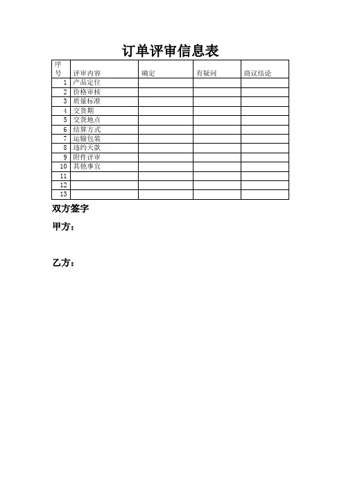 6订单评审信息表