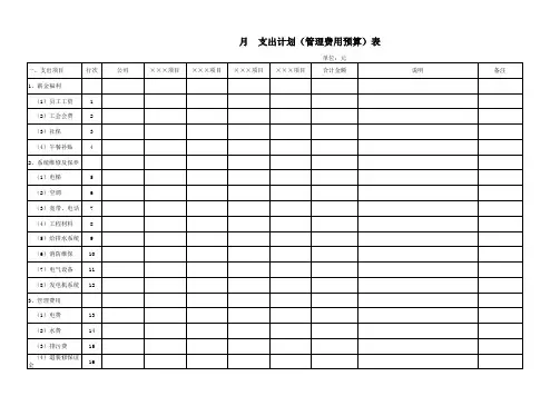 支出计划(管理费用预算)表