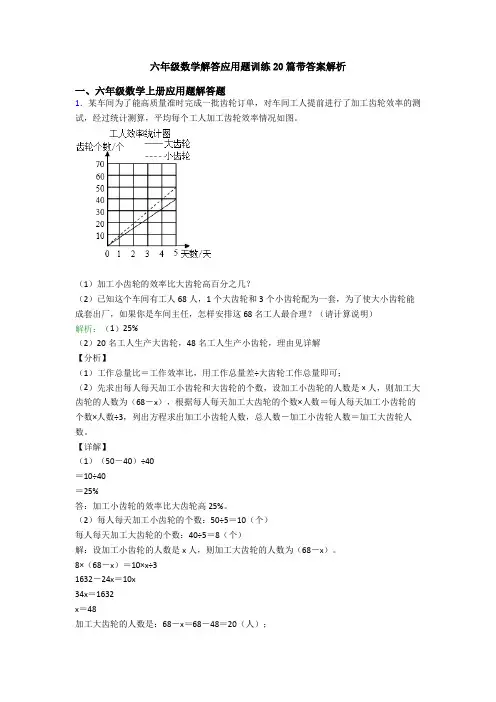 六年级数学解答应用题训练20篇带答案解析