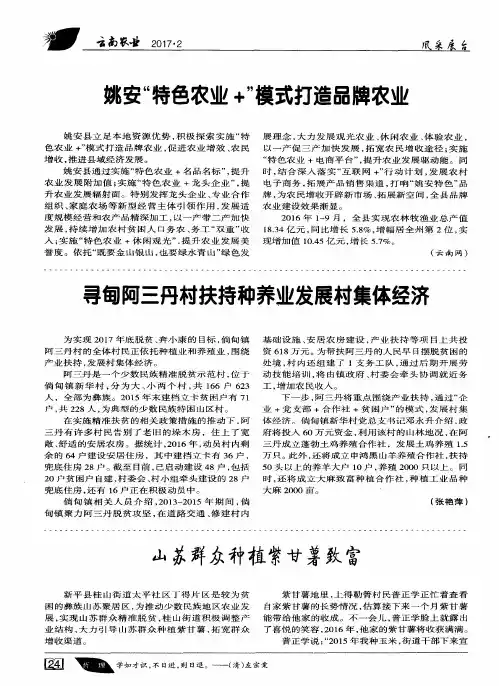 姚安“特色农业+”模式打造品牌农业