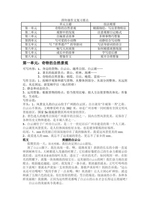 四年级作文复习要点