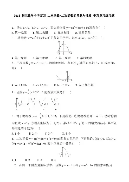 2018 初三数学中考复习 二次函数-二次函数的图象与性质 专项复习练习题 含答案