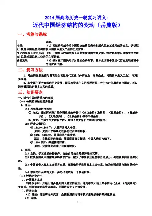 2014届高考历史一轮复习讲义：近代中国经济结构的变动