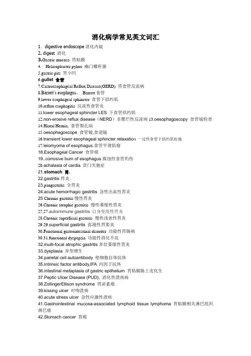 消化病学常见英文词汇材料