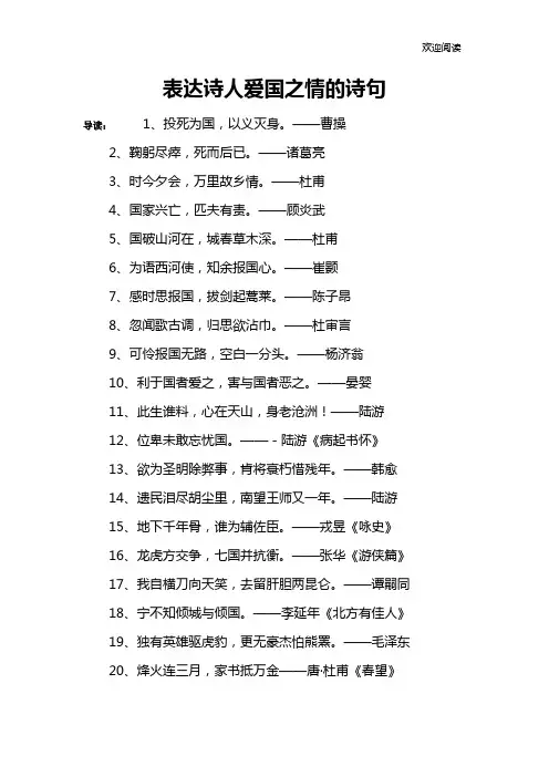 表达诗人爱国之情的诗句