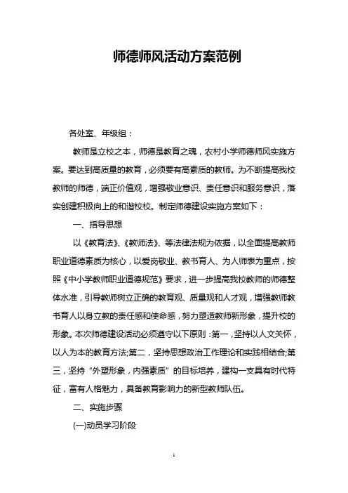 师德师风活动方案范例