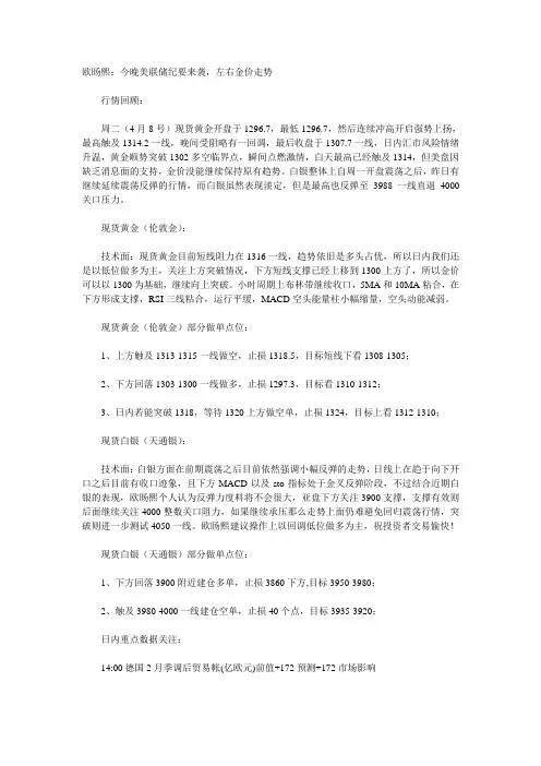 04月09日早间现货黄金白银操作建议