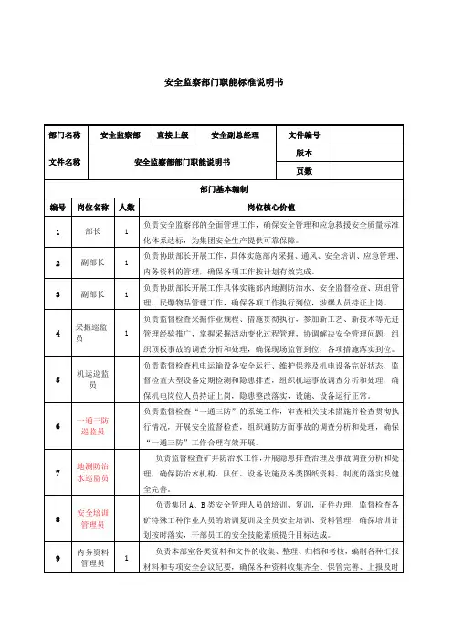 安监部职能说明书
